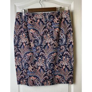 Pendleton Women's Blue Paisley Cotton Blend Pencil Skirt Size 12